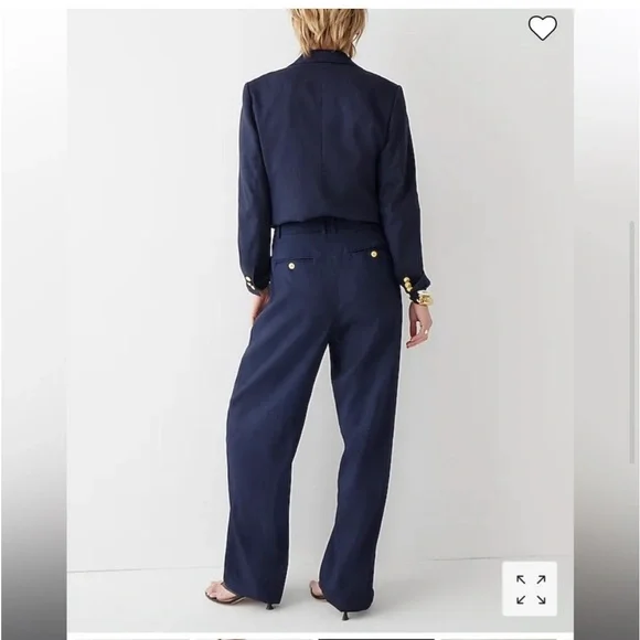 J. Crew x Marie Marot Sz 0 sailor wide leg pants linen blend navy gold buttons - Picture 2 of 7